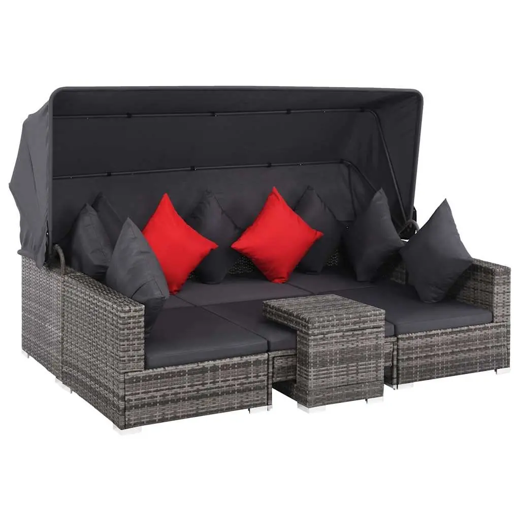 Outdoor Furniture Set 7 Piece Modular Poly Rattan Garden Lounge Sofa with Canopy Grey
