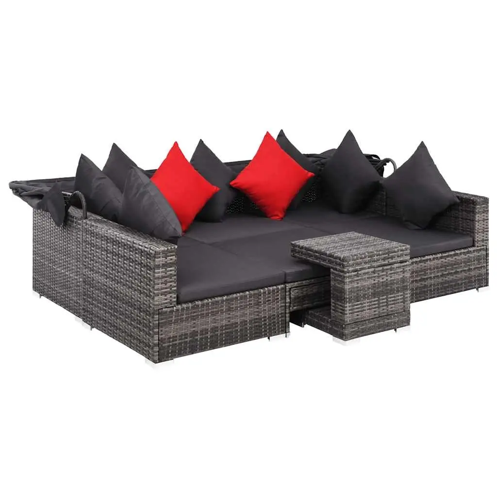 Outdoor Furniture Set 7 Piece Modular Poly Rattan Garden Lounge Sofa with Canopy Grey