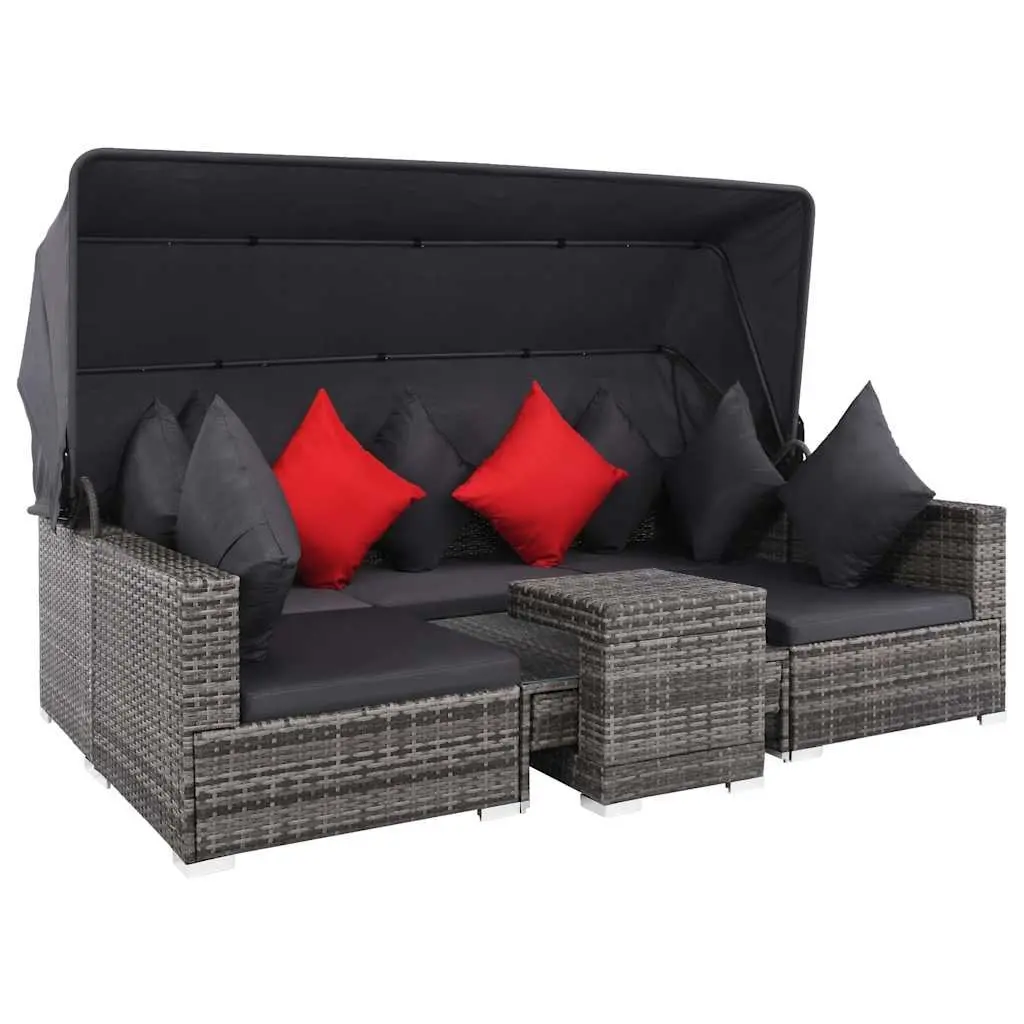 Outdoor Furniture Set 7 Piece Modular Poly Rattan Garden Lounge Sofa with Canopy Grey