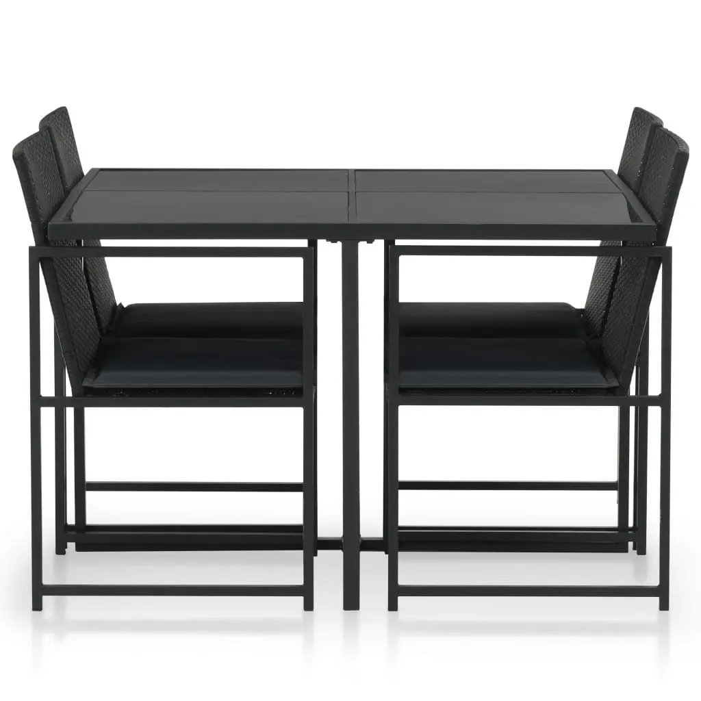 Outdoor Dining Set Water-Resistant PE Rattan 5 Piece Black Garden Furniture