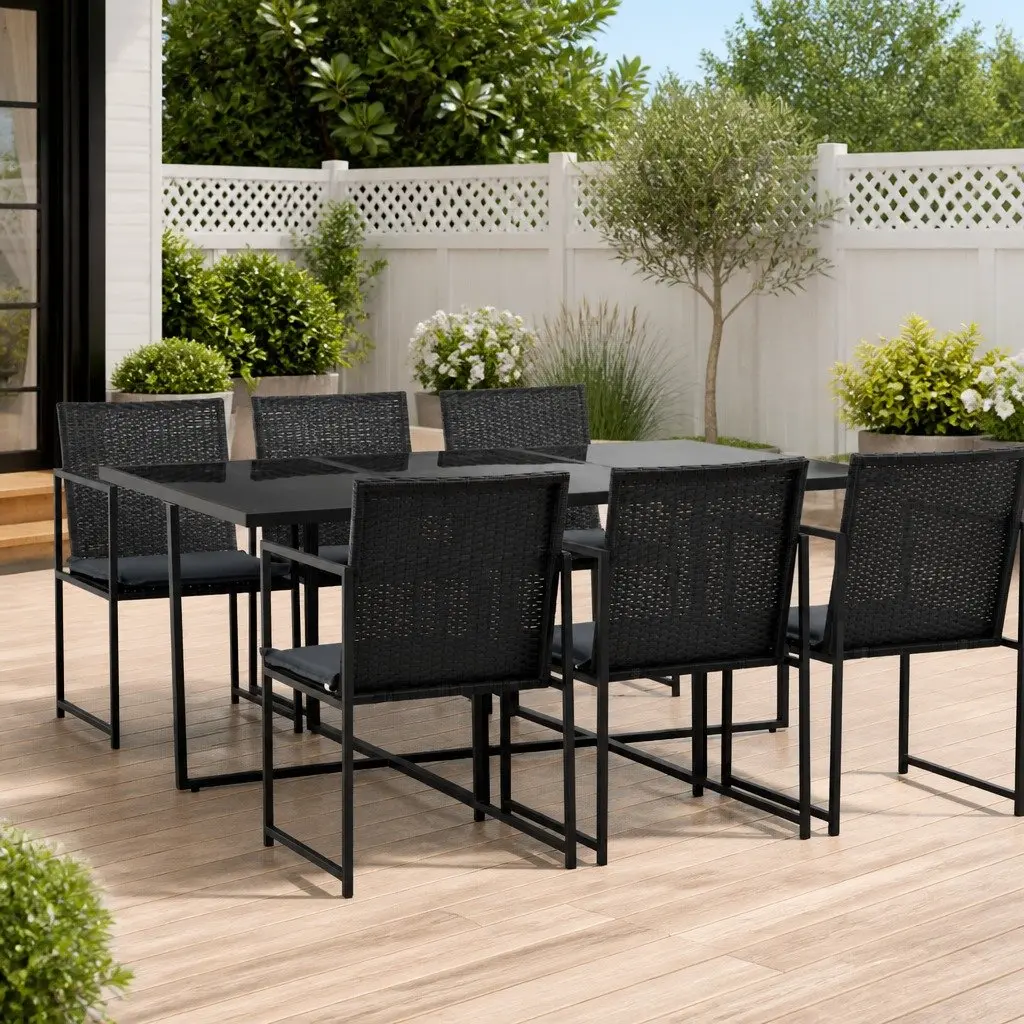 7 Piece Outdoor Dining Set with Water-Resistant PE Rattan Chairs and Table for Garden and Patio Black