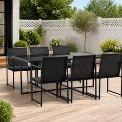 Friendly Black 7-Piece Outdoor Dining Set with Rattan Chairs