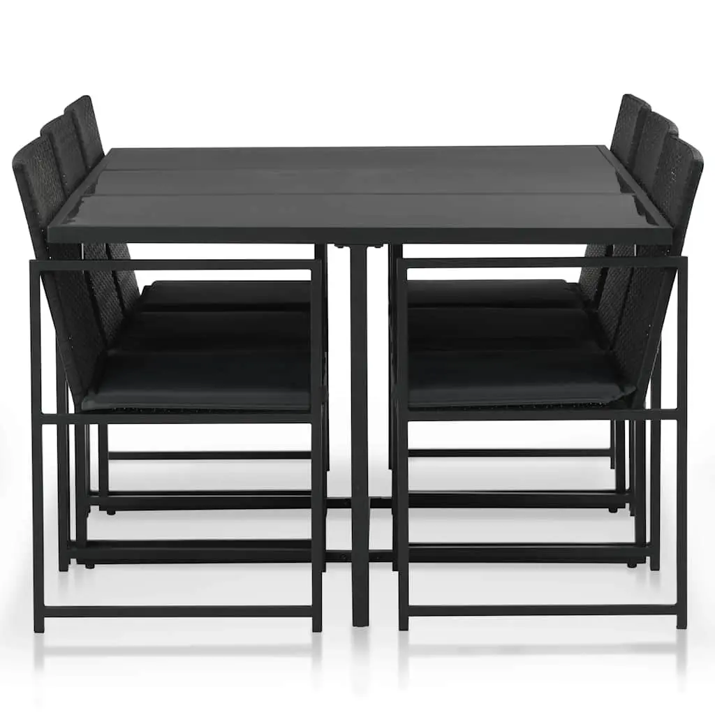 7 Piece Outdoor Dining Set with Water-Resistant PE Rattan Chairs and Table for Garden and Patio Black