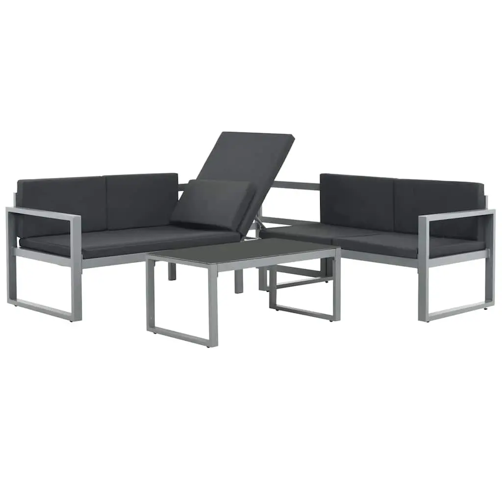 Outdoor Lounge Set Lightweight Aluminium Frame 3 Piece with Cushions Black