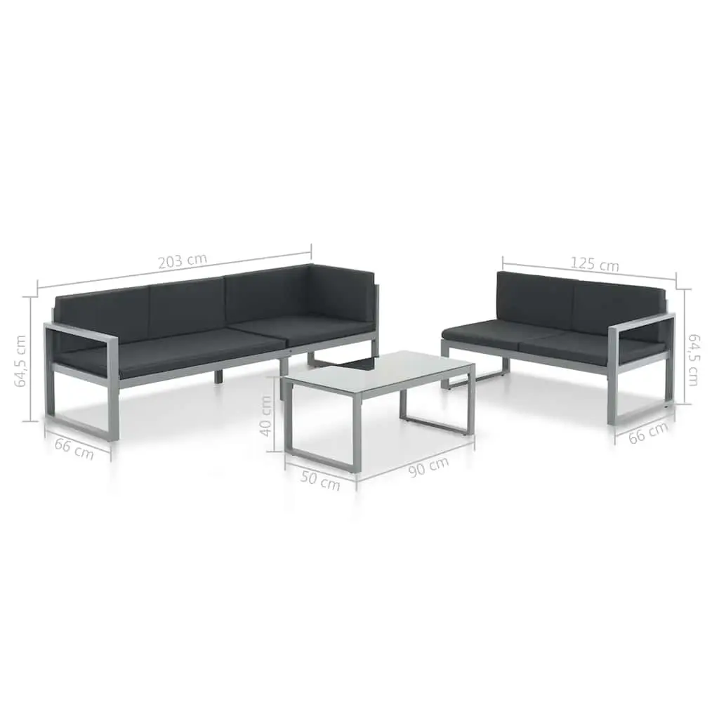 Outdoor Lounge Set Lightweight Aluminium Frame 3 Piece with Cushions Black