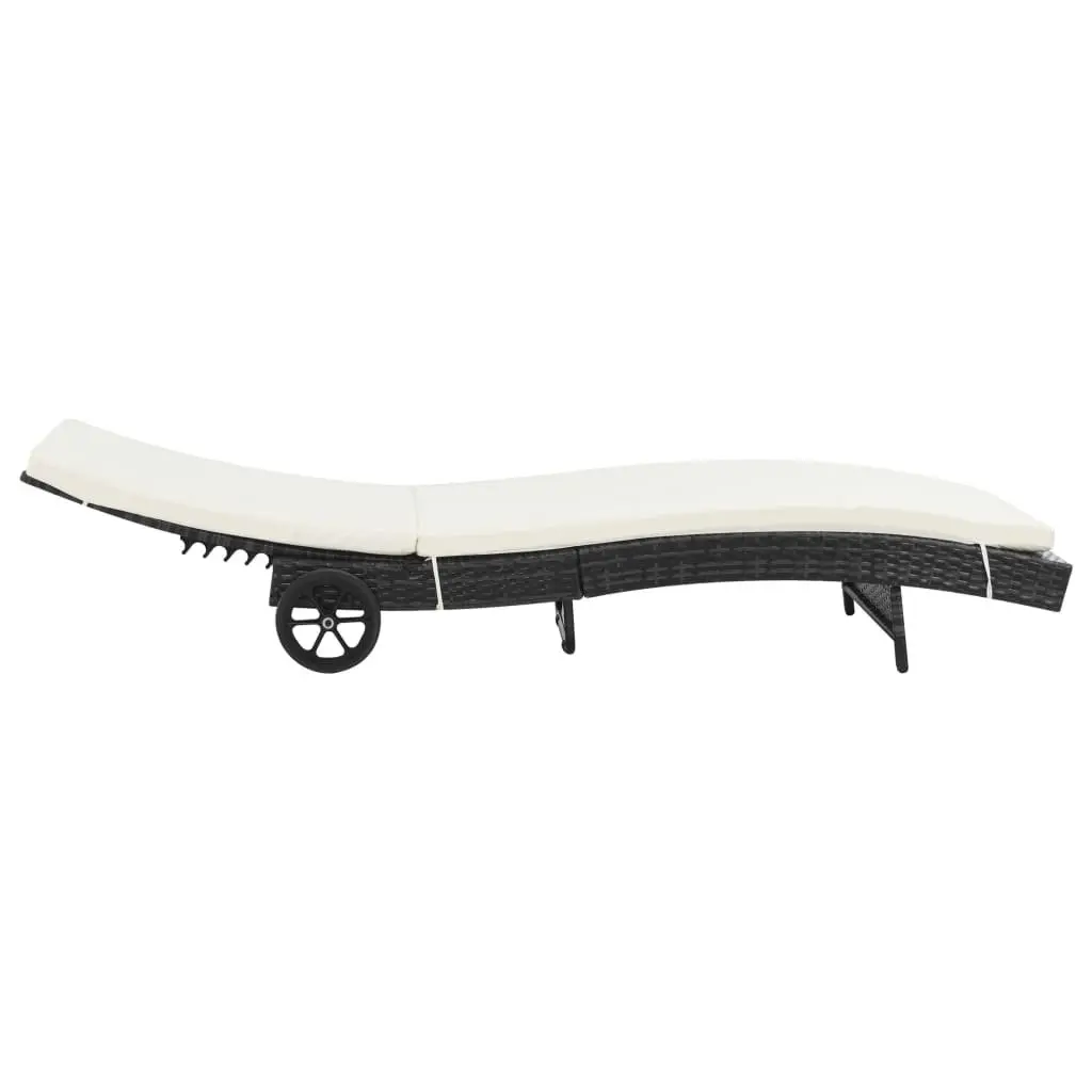 Sun Lounger with Wheels Adjustable Backrest Garden Patio Chaise Longue Cushion