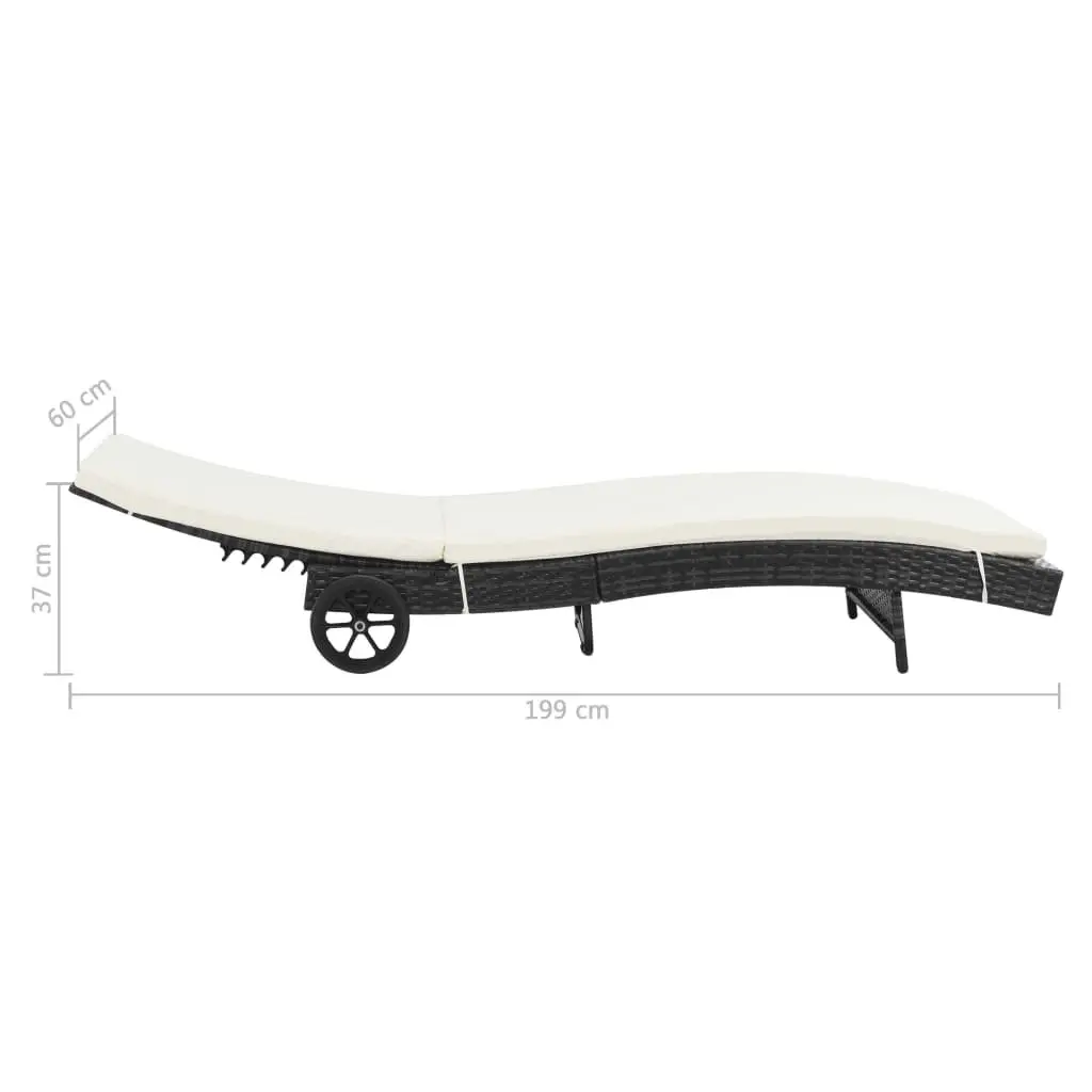 Sun Lounger with Wheels Adjustable Backrest Garden Patio Chaise Longue Cushion