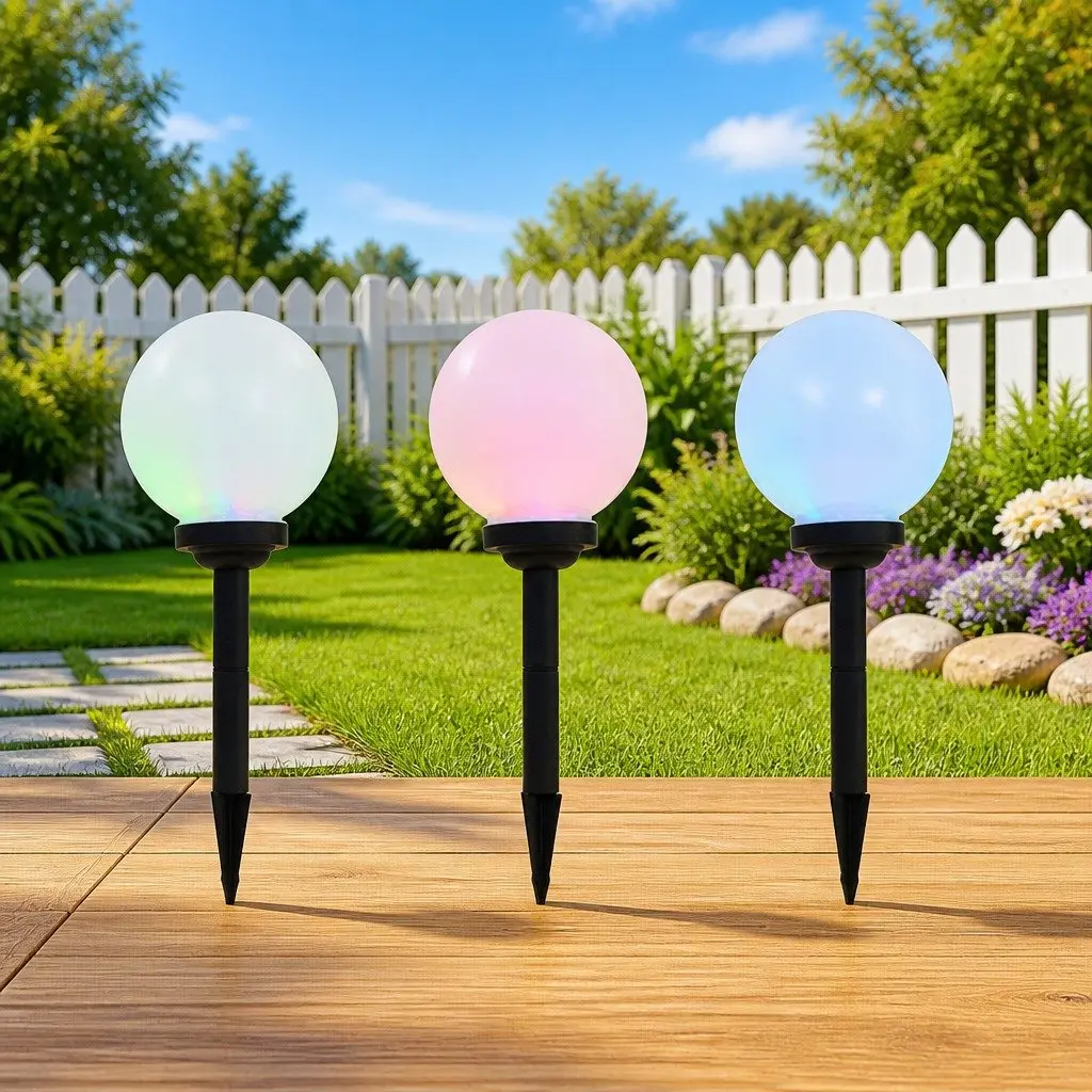 Outdoor Solar Lamps 3 pcs LED Spherical 20cm RGB Colour Change Garden Lighting