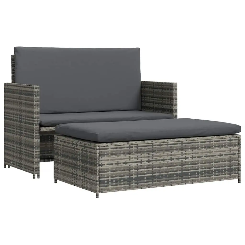 2 Piece Poly Rattan Garden Lounge Sofa Set with Reclining Backrest Grey