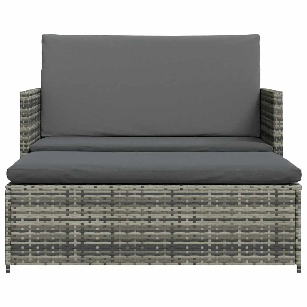 2 Piece Poly Rattan Garden Lounge Sofa Set with Reclining Backrest Grey