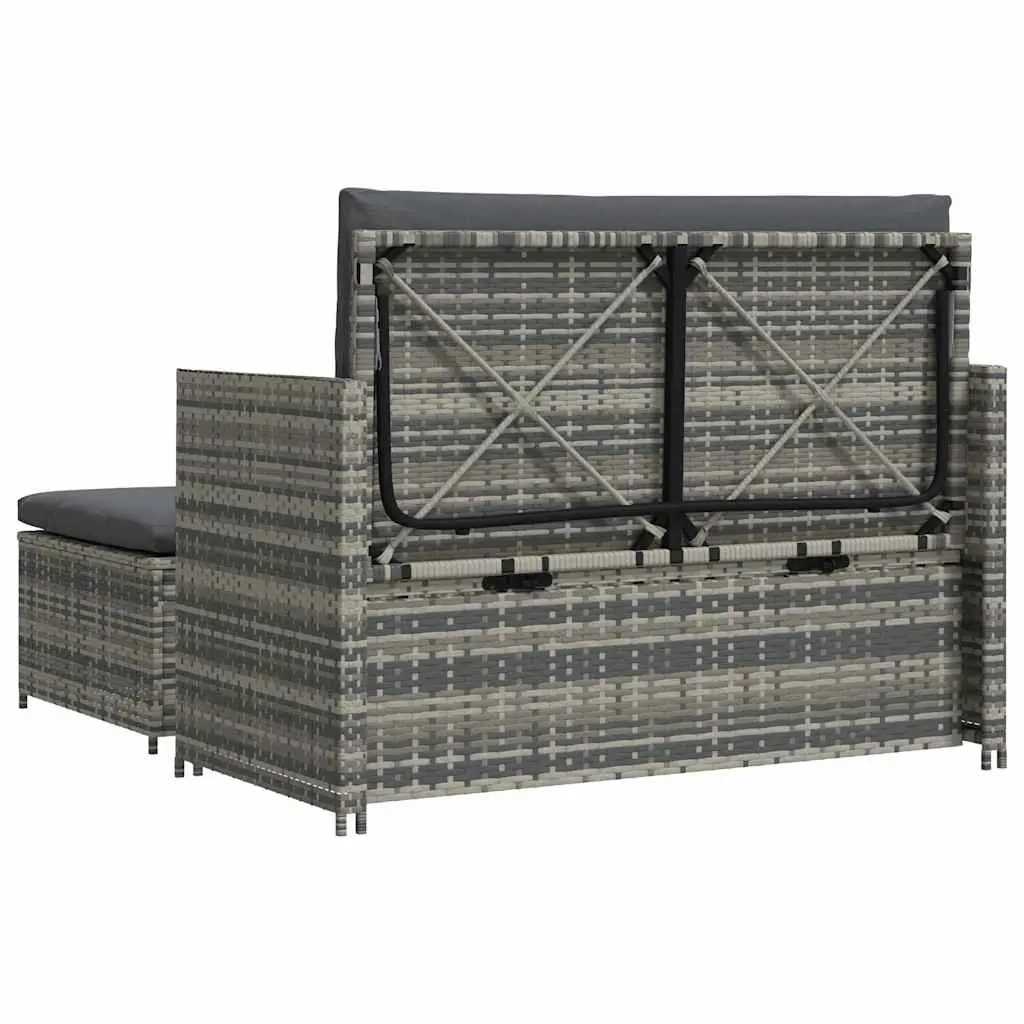 2 Piece Poly Rattan Garden Lounge Sofa Set with Reclining Backrest Grey
