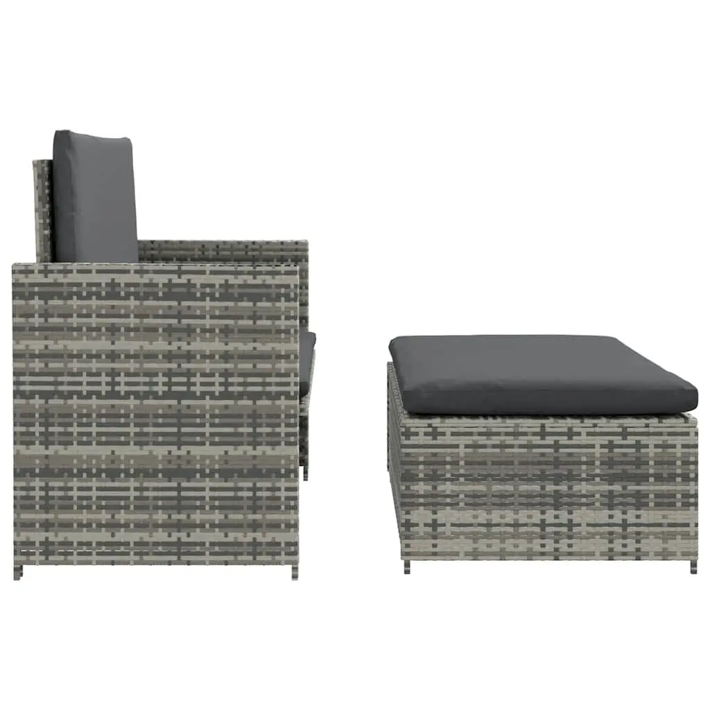2 Piece Poly Rattan Garden Lounge Sofa Set with Reclining Backrest Grey