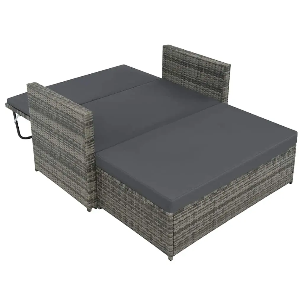 2 Piece Poly Rattan Garden Lounge Sofa Set with Reclining Backrest Grey