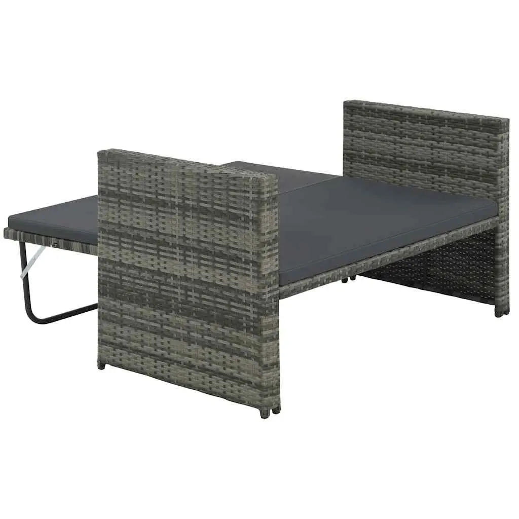 2 Piece Poly Rattan Garden Lounge Sofa Set with Reclining Backrest Grey