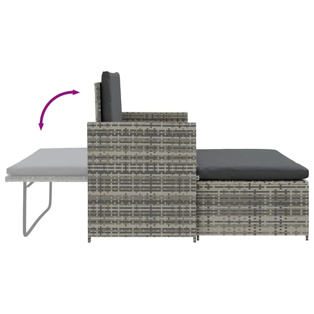 2 Piece Poly Rattan Garden Lounge Sofa Set with Reclining Backrest Grey