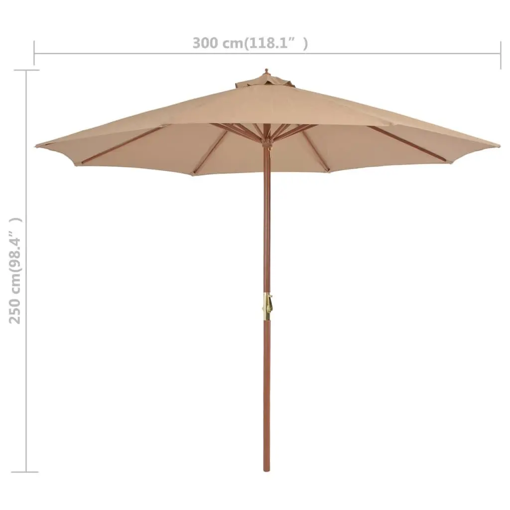 Garden Parasol Wooden Pole 300cm UV Protective Taupe Outdoor Shade Umbrella Crank Mechanism