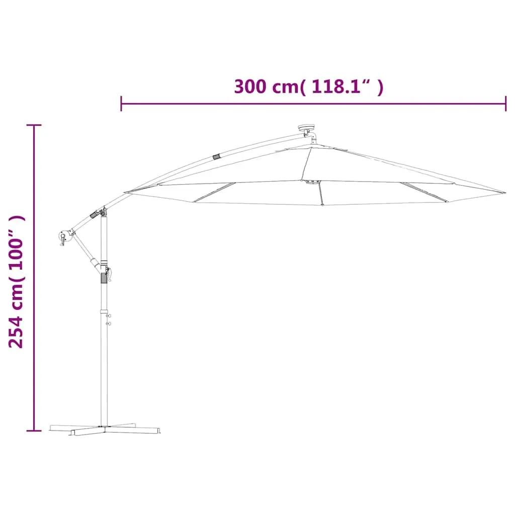 Cantilever Garden Parasol Solar Powered LED Lights 300cm UV Protective Polyester