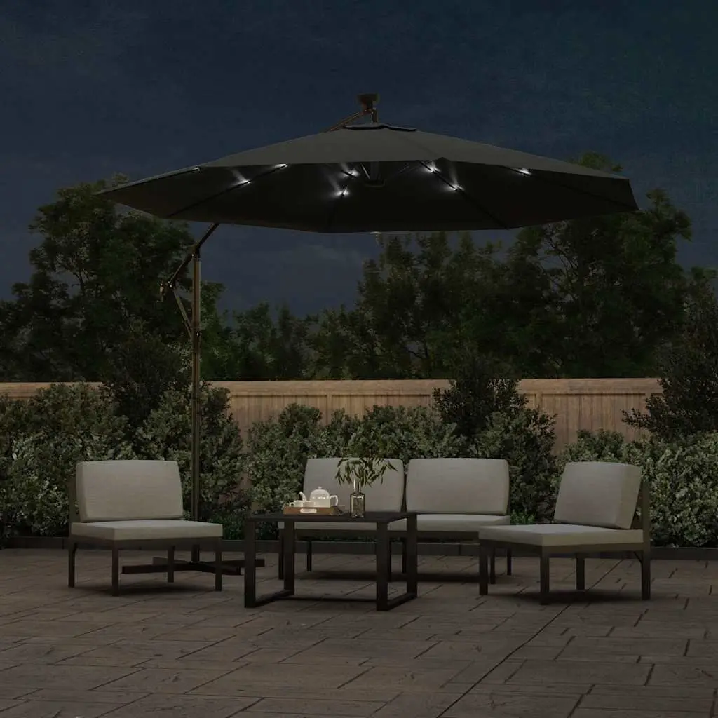 Cantilever Garden Parasol Solar Powered LED Lights 300cm UV Protective Polyester