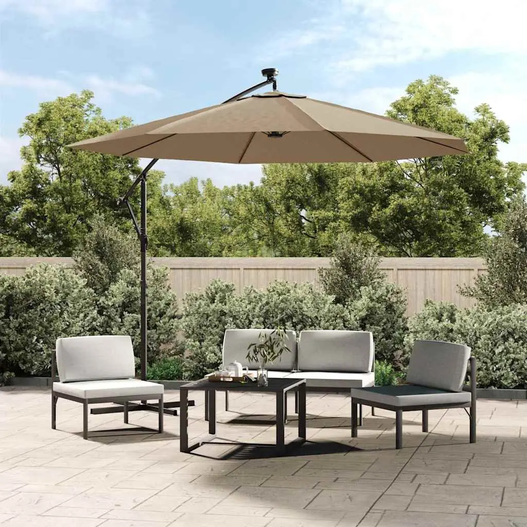 Cantilever Garden Parasol Solar Powered LED Lights 300cm Taupe Outdoor Shade
