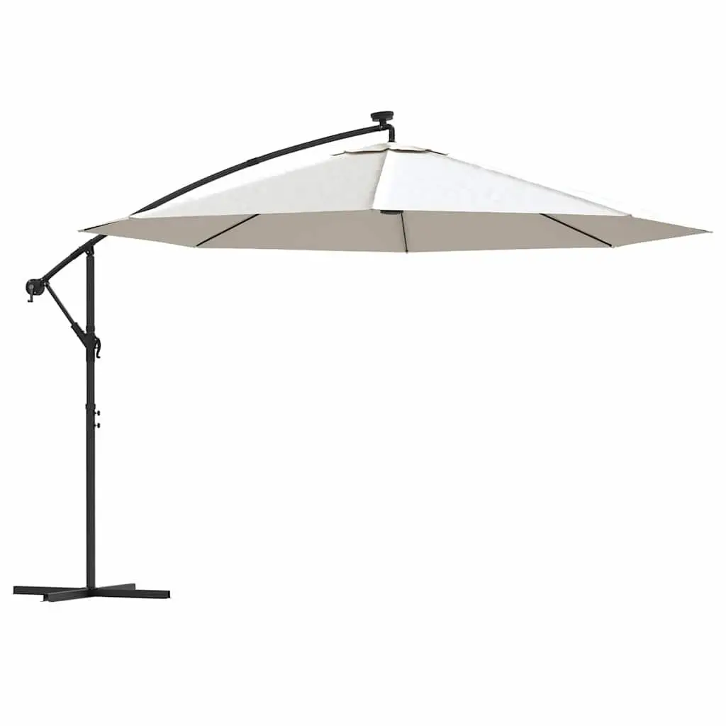 Cantilever Garden Parasol with Solar LED Lights Metal Pole 350cm Outdoor Shade