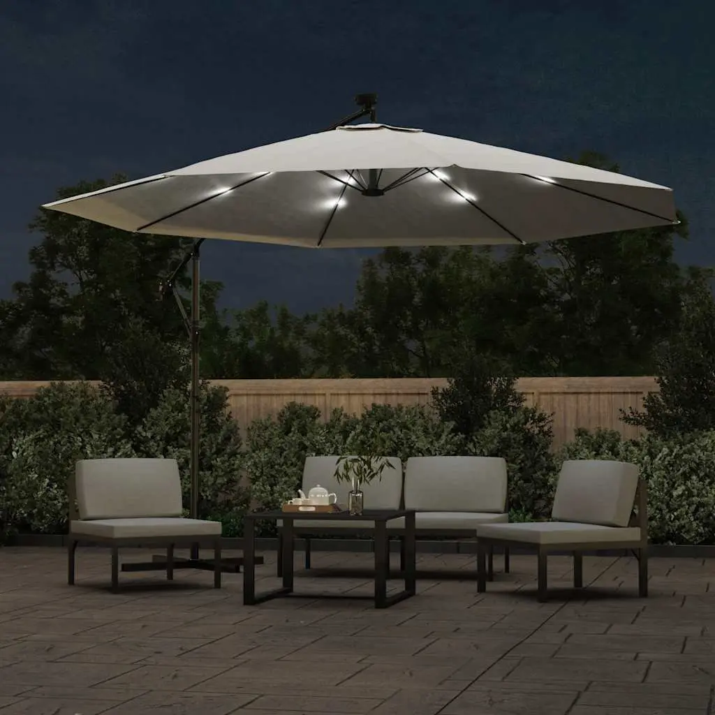 Cantilever Garden Parasol with Solar LED Lights Metal Pole 350cm Outdoor Shade
