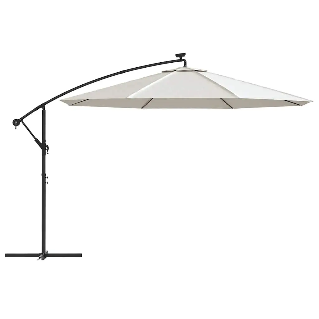 Cantilever Garden Parasol with Solar LED Lights Metal Pole 350cm Outdoor Shade