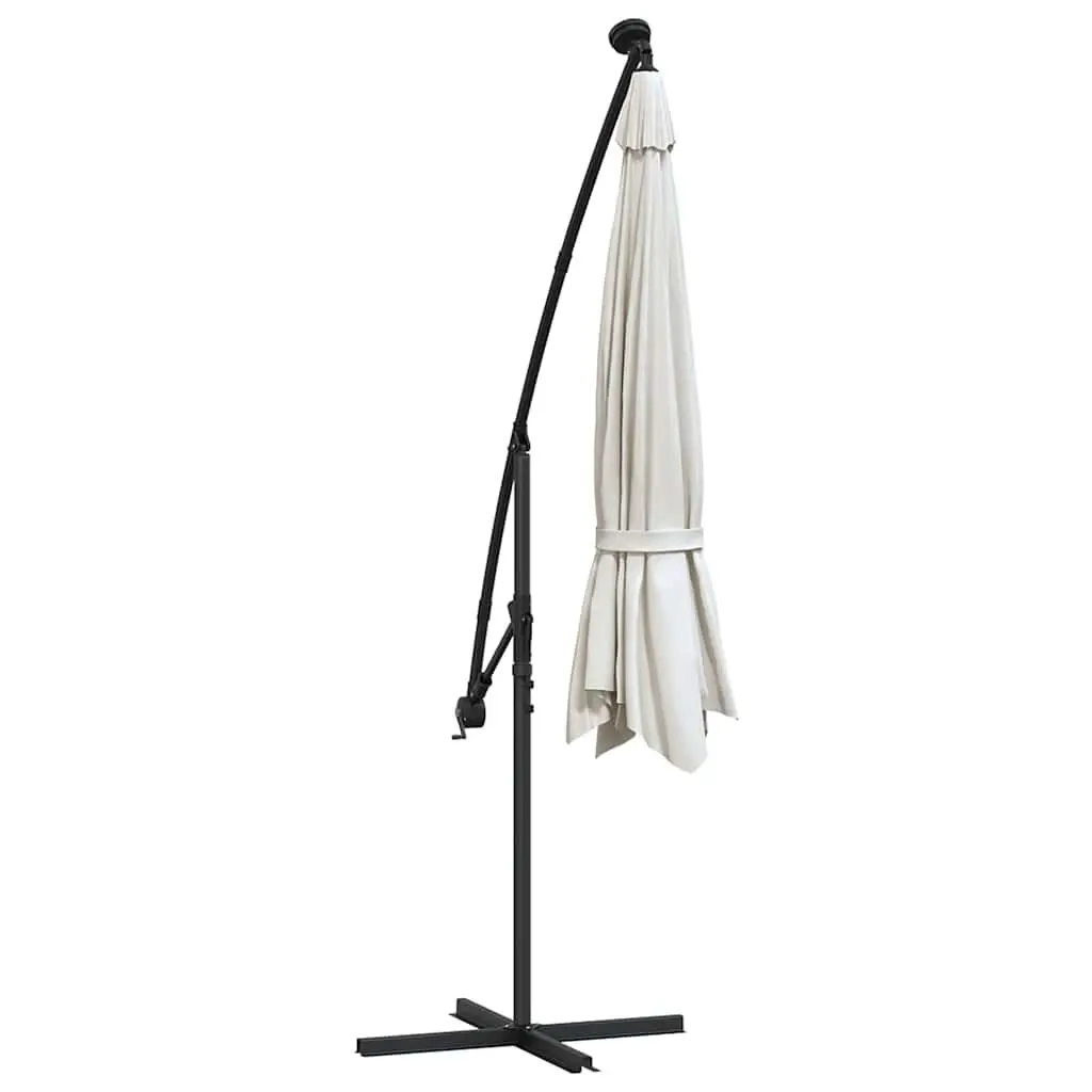 Cantilever Garden Parasol with Solar LED Lights Metal Pole 350cm Outdoor Shade