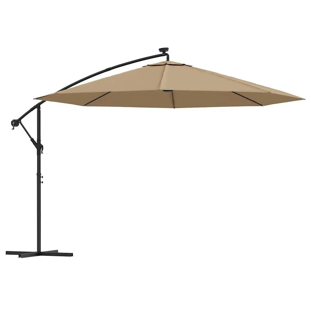 Cantilever Garden Parasol UV Protective 350cm with Solar Powered LED Lights Taupe