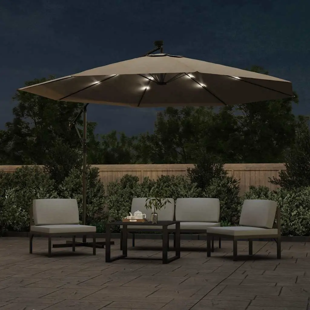 Cantilever Garden Parasol UV Protective 350cm with Solar Powered LED Lights Taupe