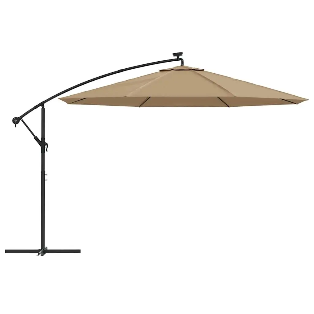 Cantilever Garden Parasol UV Protective 350cm with Solar Powered LED Lights Taupe