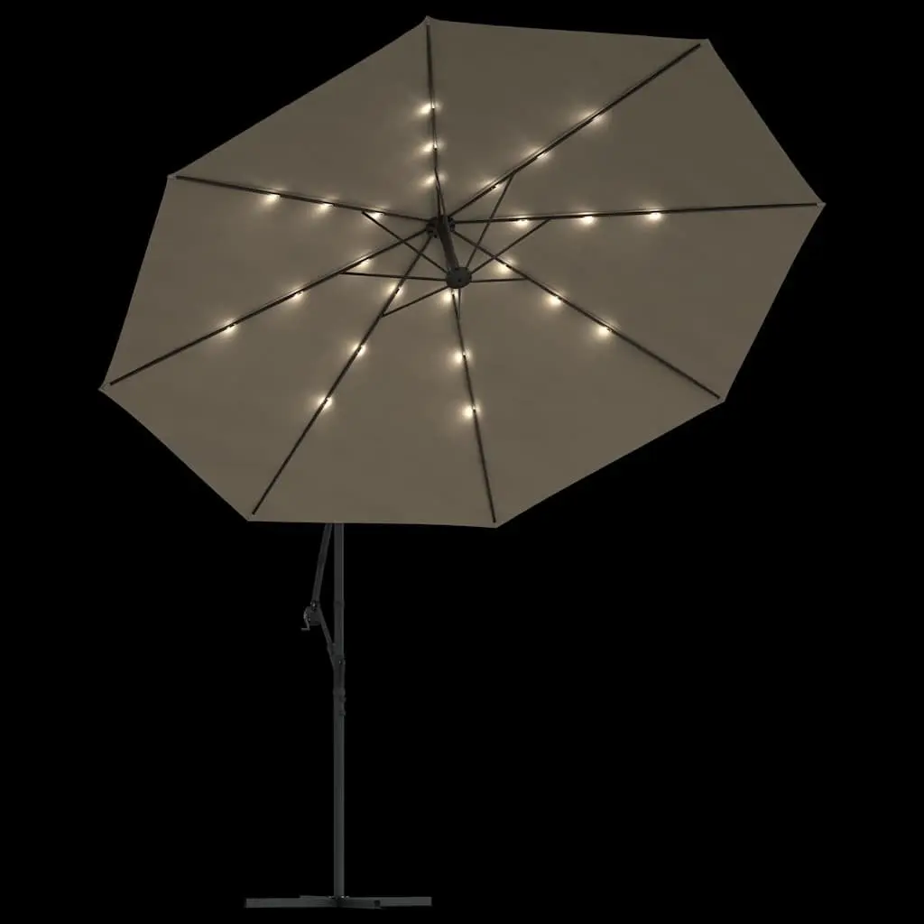 Cantilever Garden Parasol UV Protective 350cm with Solar Powered LED Lights Taupe
