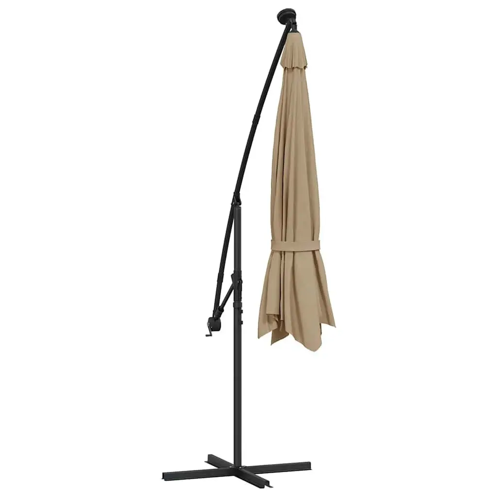 Cantilever Garden Parasol UV Protective 350cm with Solar Powered LED Lights Taupe
