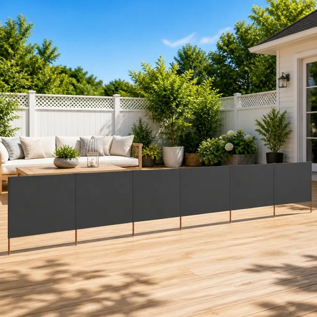6-Panel Folding Wind Screen Outdoor Garden Shelter Fabric Grey 800x80cm