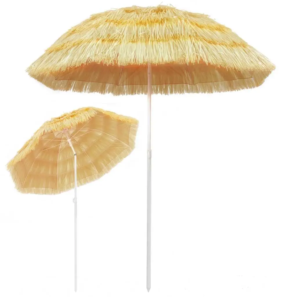 Beach Parasol Tiltable Canopy 180cm Hawaii Style Outdoor Sunshade Brown