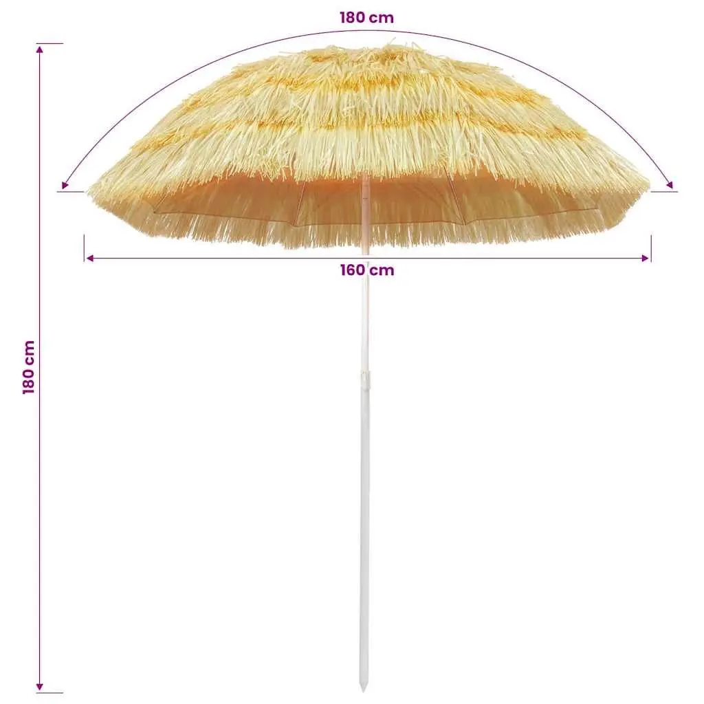 Beach Parasol Tiltable Canopy 180cm Hawaii Style Outdoor Sunshade Brown