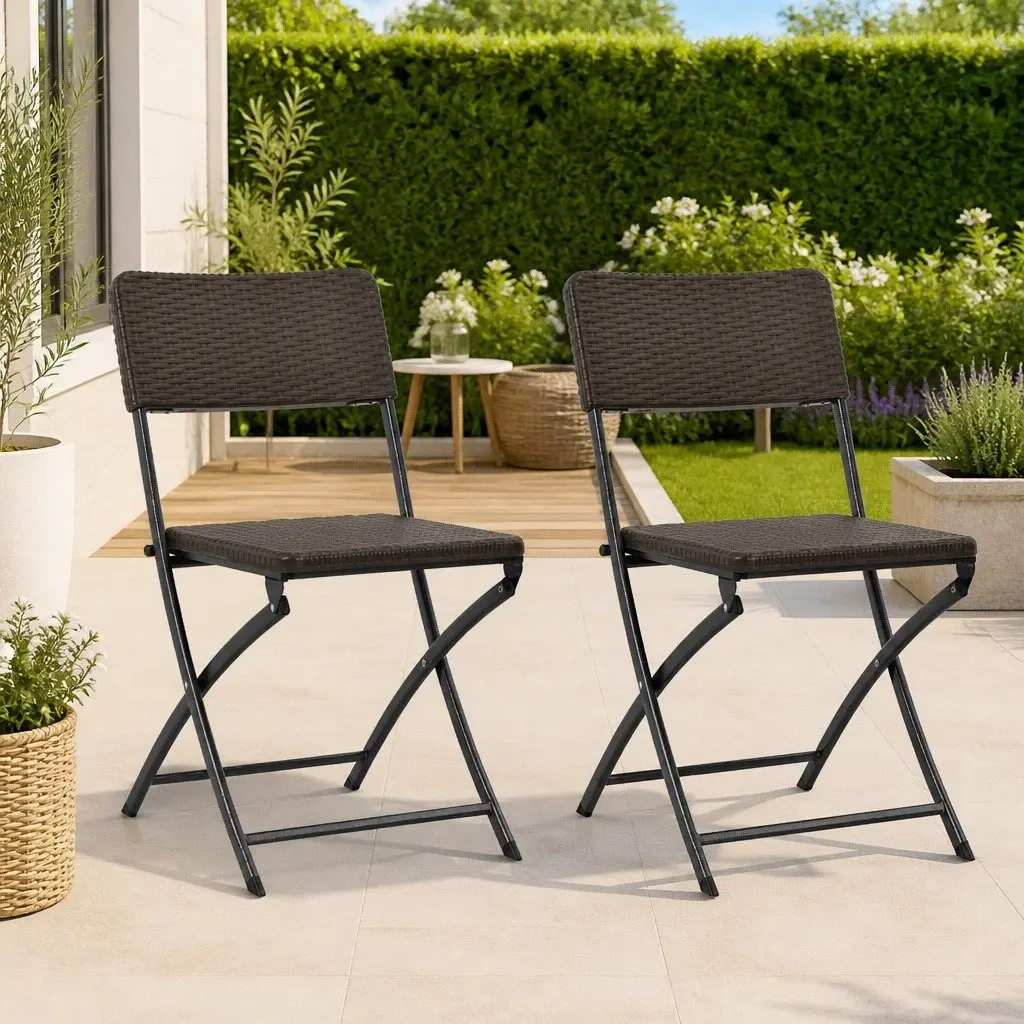 Outdoor Folding Chairs Set of 2 Garden Patio Seating Brown Weather-Resistant