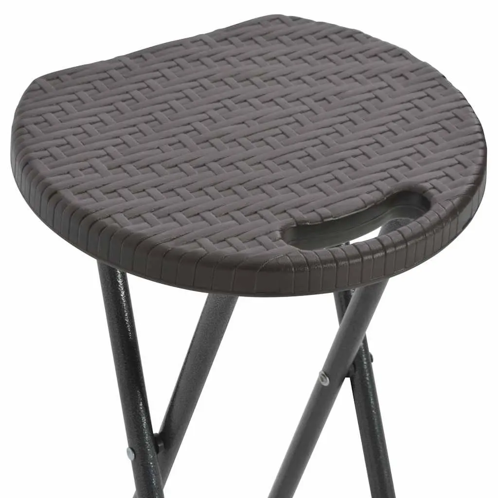 Folding Bar Stools 2 pcs Outdoor Seating Brown Rattan Look Garden Patio Chairs