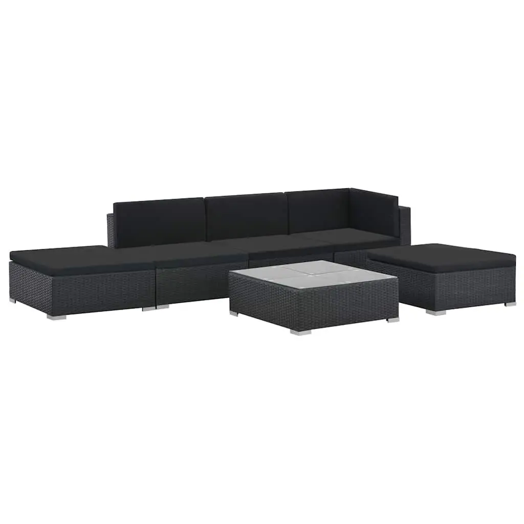 Garden Furniture Lounge Set 6 Piece Black Modular Poly Rattan Sofa with Cushions
