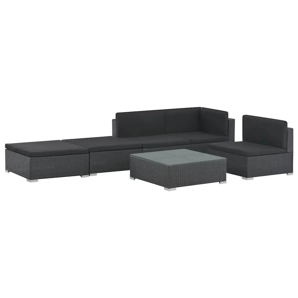 Garden Furniture Lounge Set 6 Piece Black Modular Poly Rattan Sofa with Cushions
