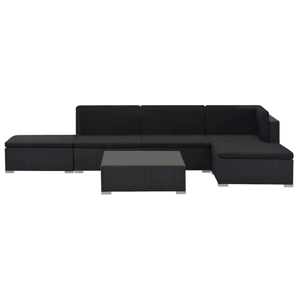 Garden Furniture Lounge Set 6 Piece Black Modular Poly Rattan Sofa with Cushions