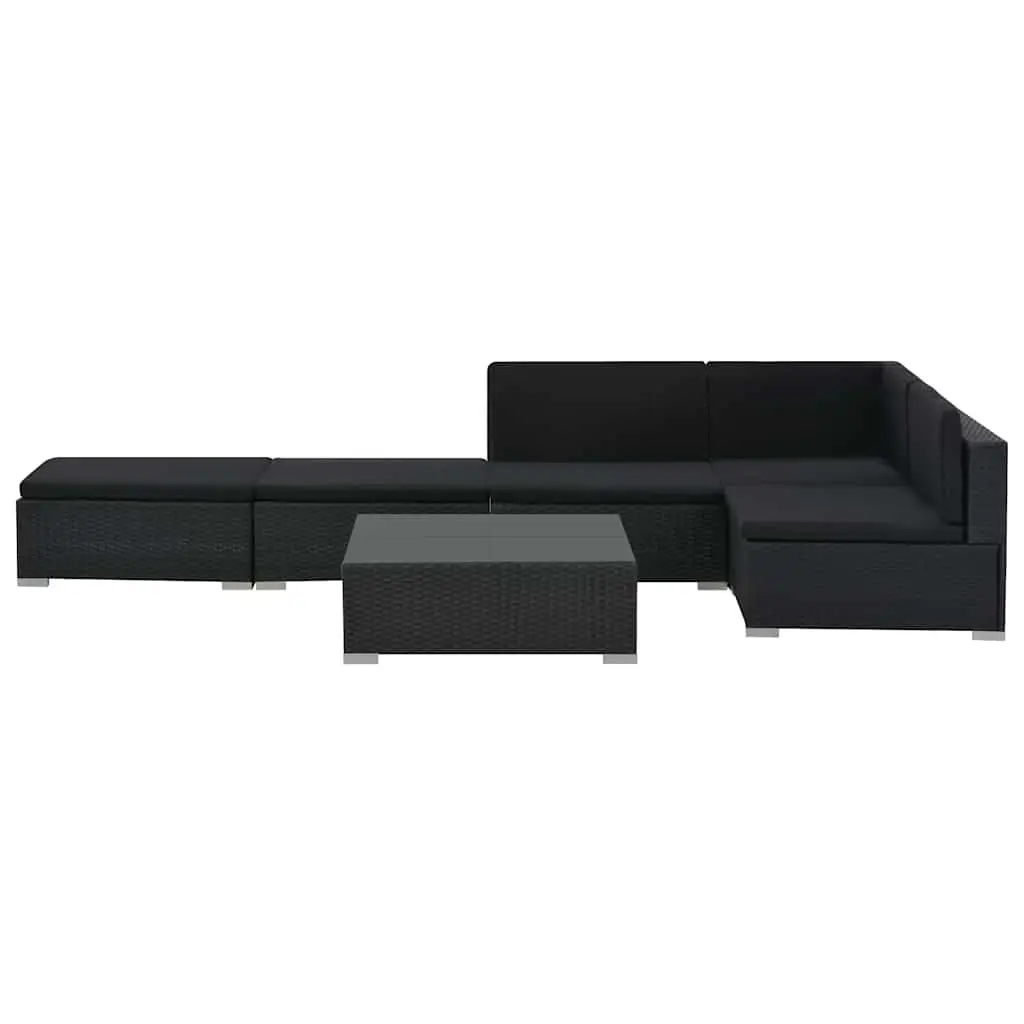 Garden Furniture Lounge Set 6 Piece Black Modular Poly Rattan Sofa with Cushions
