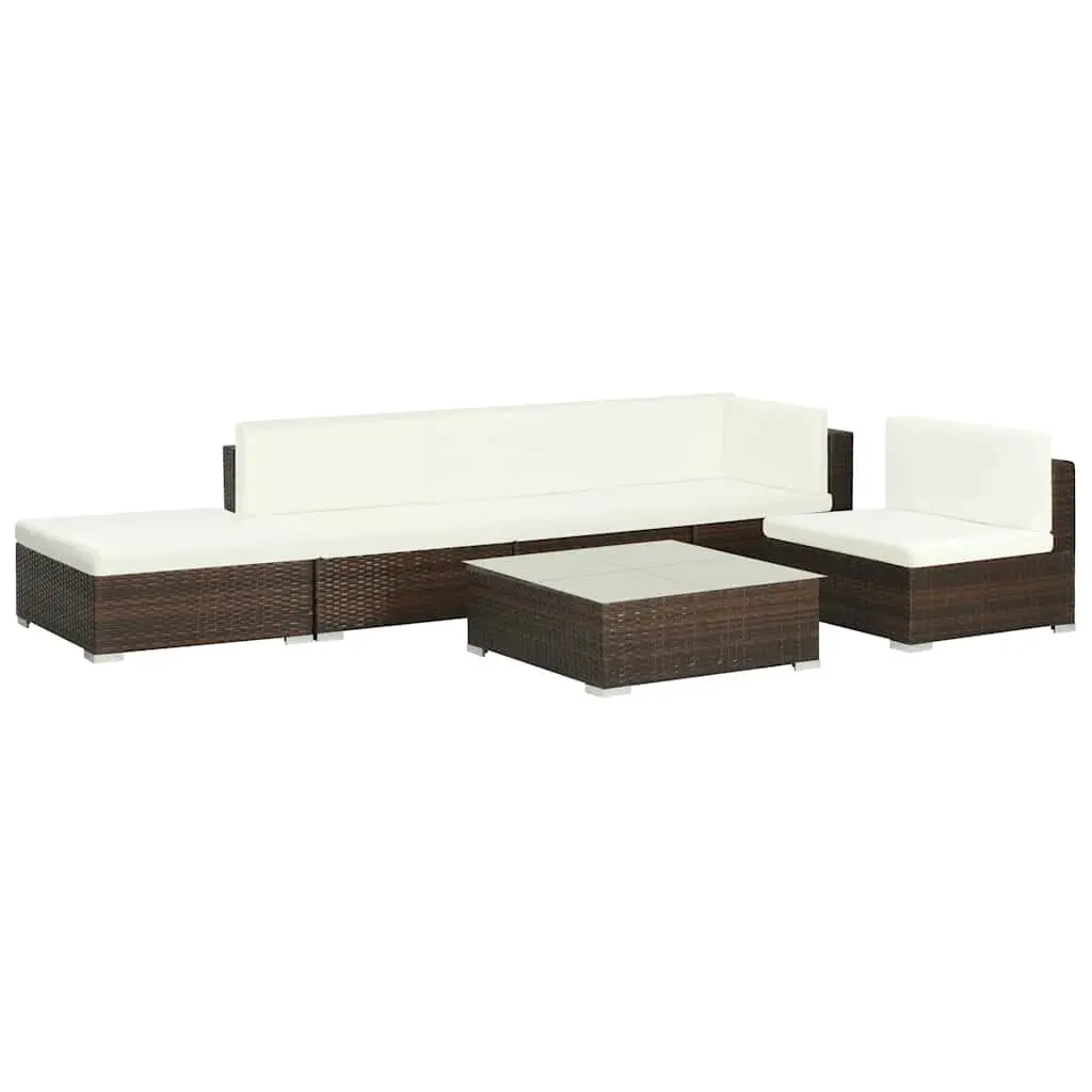 Outdoor Furniture Set 6 Piece Poly Rattan Sofa with Cushions Weather Resistant Brown