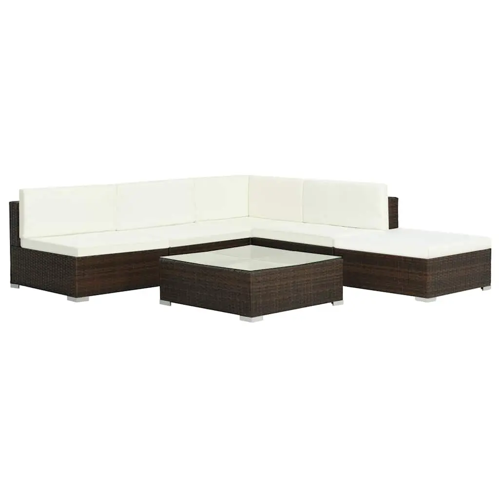 Outdoor Furniture Set 6 Piece Poly Rattan Sofa with Cushions Weather Resistant Brown