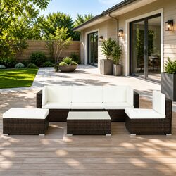 Garden Lounge Set 6 Piece Outdoor Patio Sofa with Cushions Poly Rattan Brown