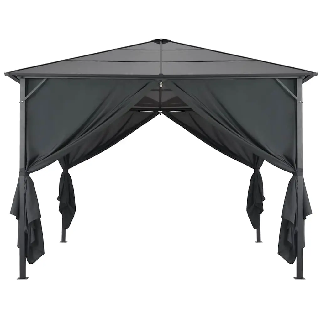 Outdoor Gazebo with Curtains Aluminium 3x3m Black Canopy Pavilion