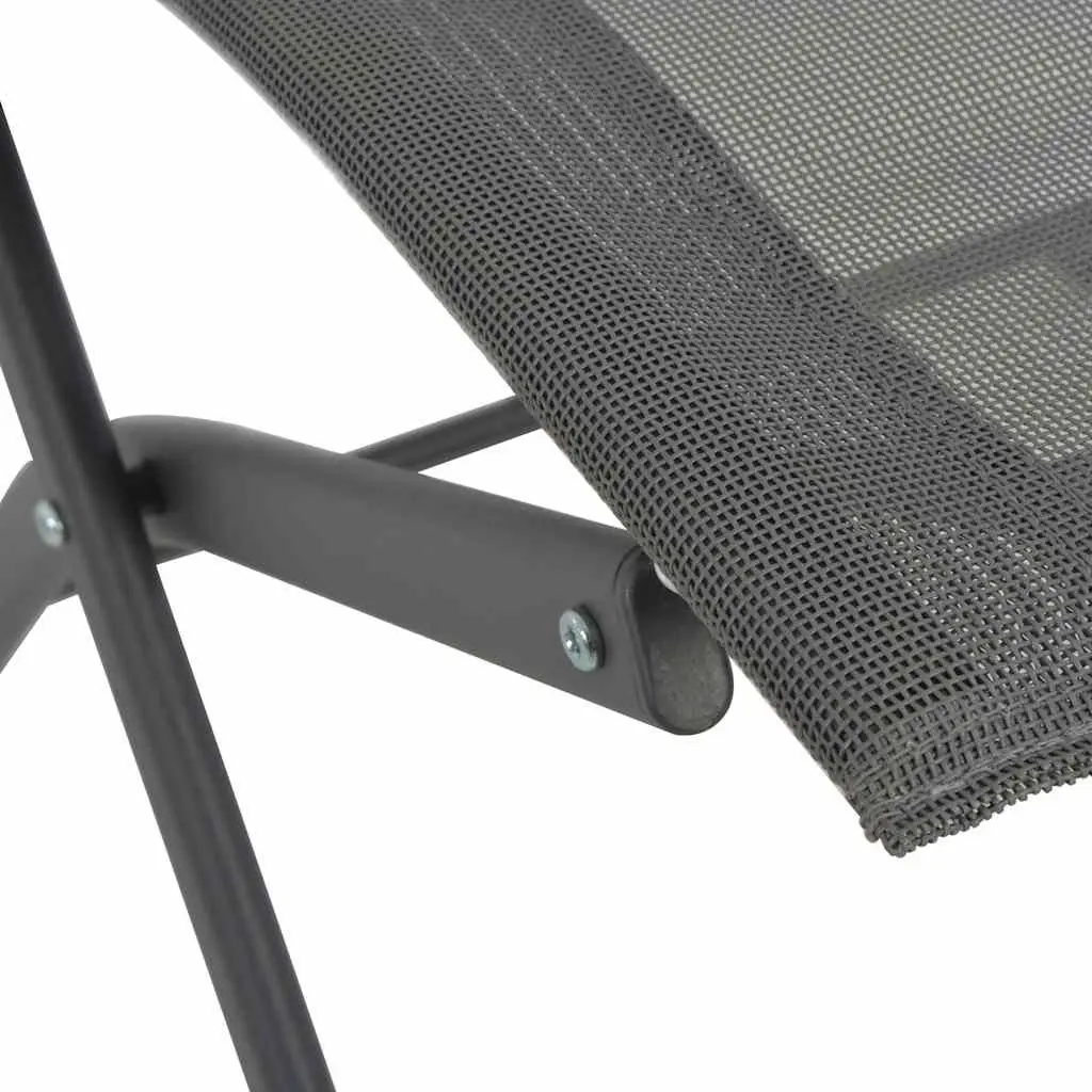 Folding Outdoor Chairs Grey Steel Frame Textilene Fabric 2 Piece