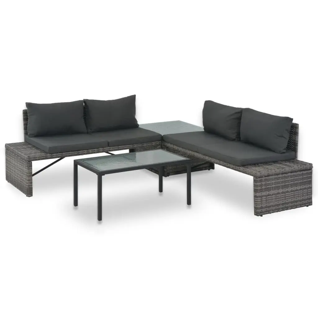 Outdoor Seating Set 3 Piece Lightweight Poly Rattan Sofa and Coffee Table Grey