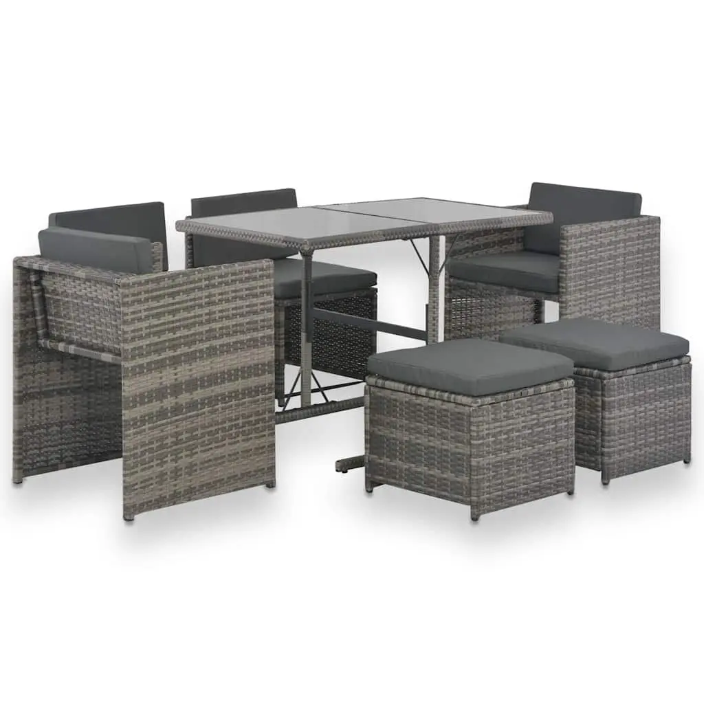 7 Piece Outdoor Dining Set Grey Poly Rattan Cushioned Patio Garden Furniture