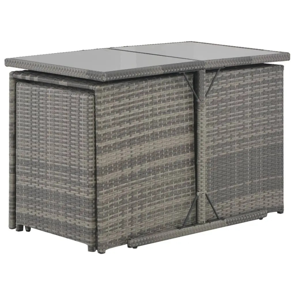 7 Piece Outdoor Dining Set Grey Poly Rattan Cushioned Patio Garden Furniture