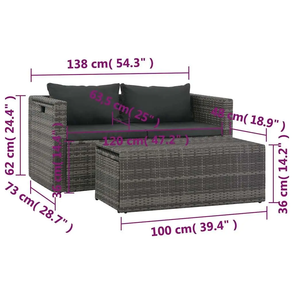 Garden Lounge Set 6 Piece Poly Rattan Outdoor Furniture with Cushions Grey